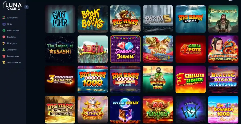 Luna Casino UK games lobby