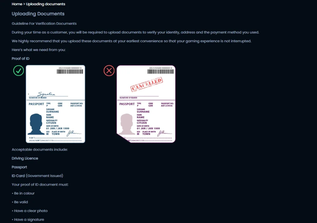 Official Luna Casino verification guidance with no personal information visible